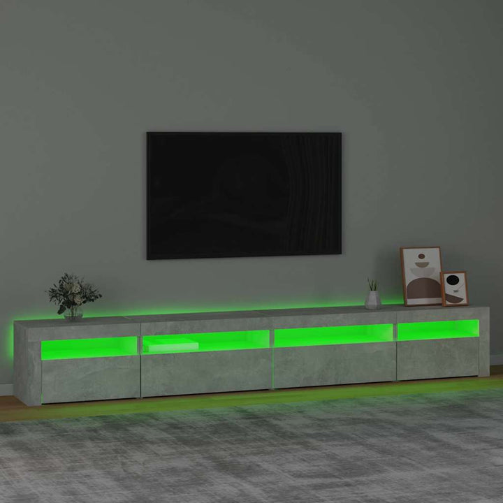 sengebord med LED-lys 270x35x40 cm betongrå