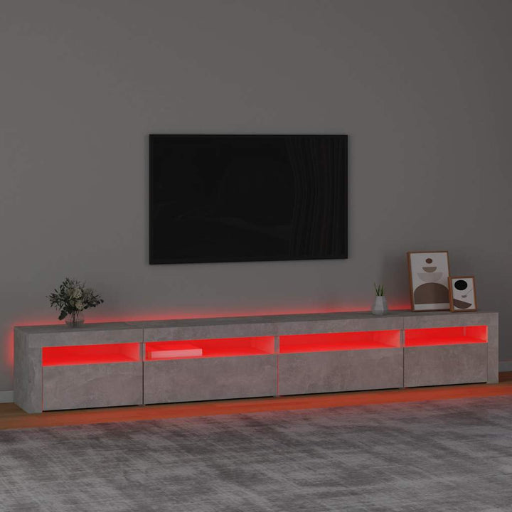 sengebord med LED-lys 270x35x40 cm betongrå