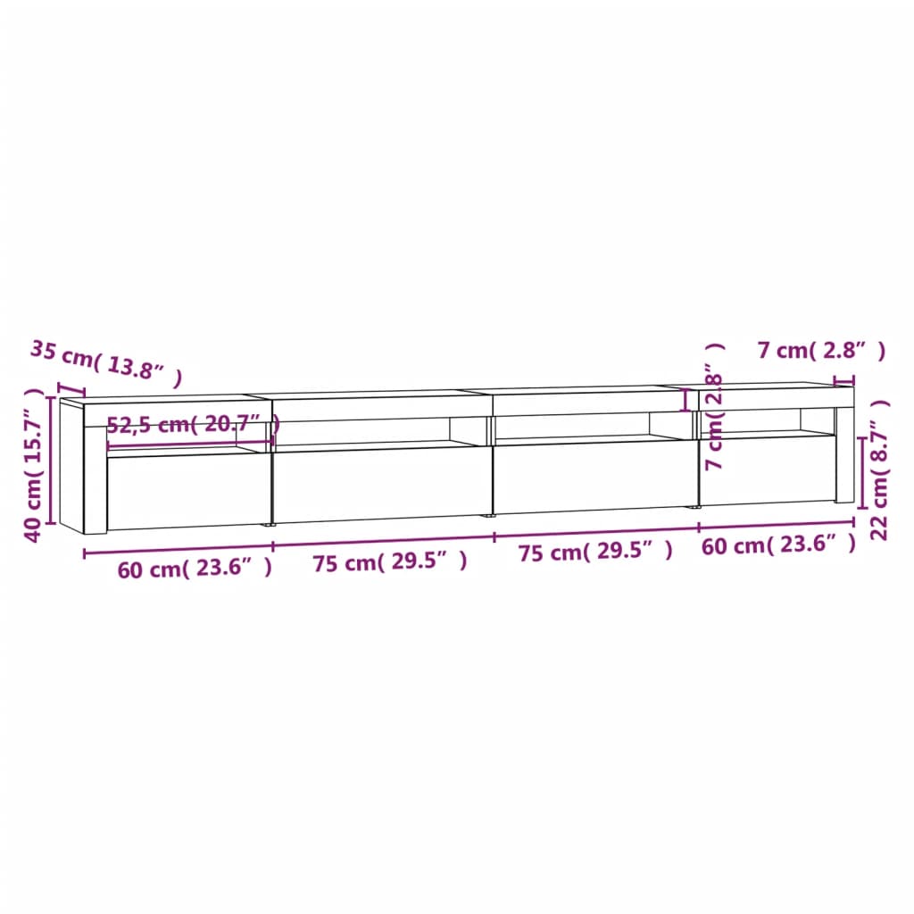 tv-skab med LED-lys 270x35x40 cm røget egetræ