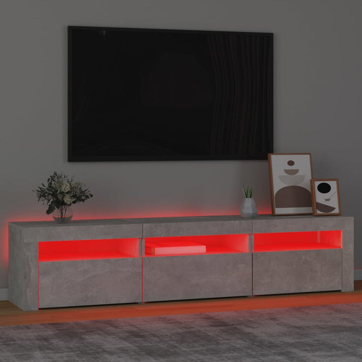 tv-bord med LED-lys 180x35x40 cm betongrå