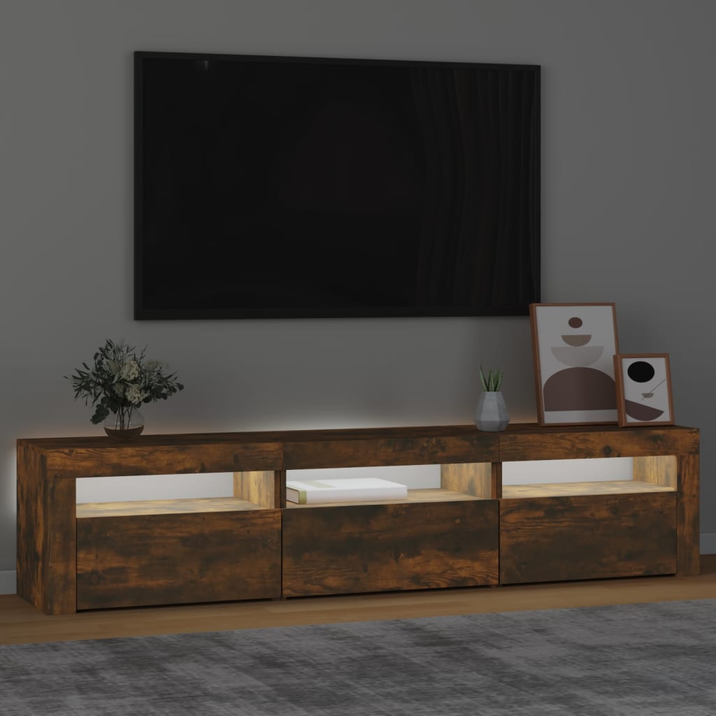 tv-bord med LED-lys 180x35x40 cm røget egetræsfarve