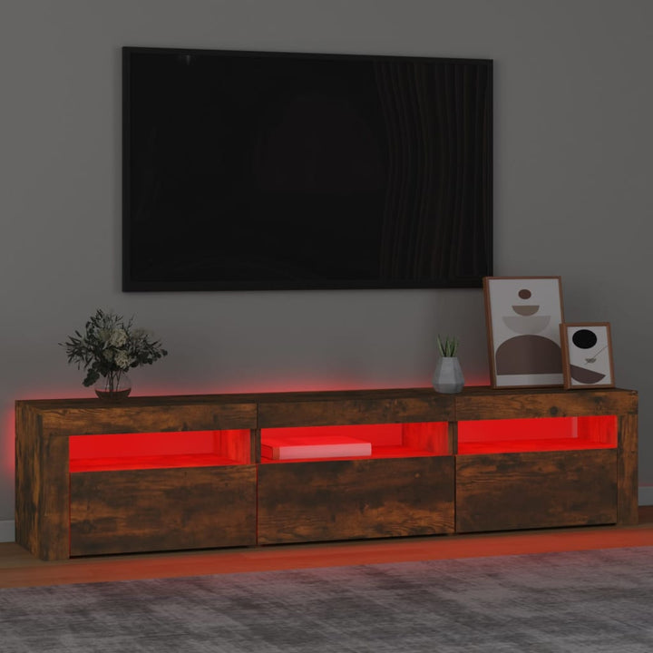 tv-bord med LED-lys 180x35x40 cm røget egetræsfarve