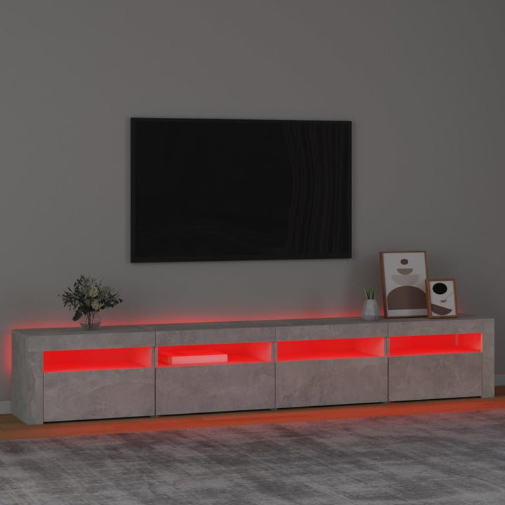 sengebord med LED-lys 240x35x40 cm betongrå