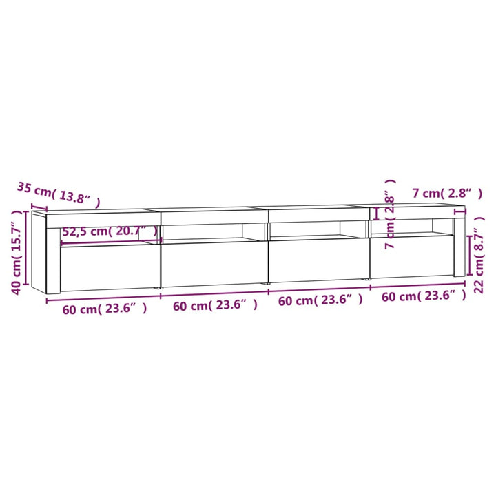 tv-skab med LED-lys 240x35x40 cm røget egetræ