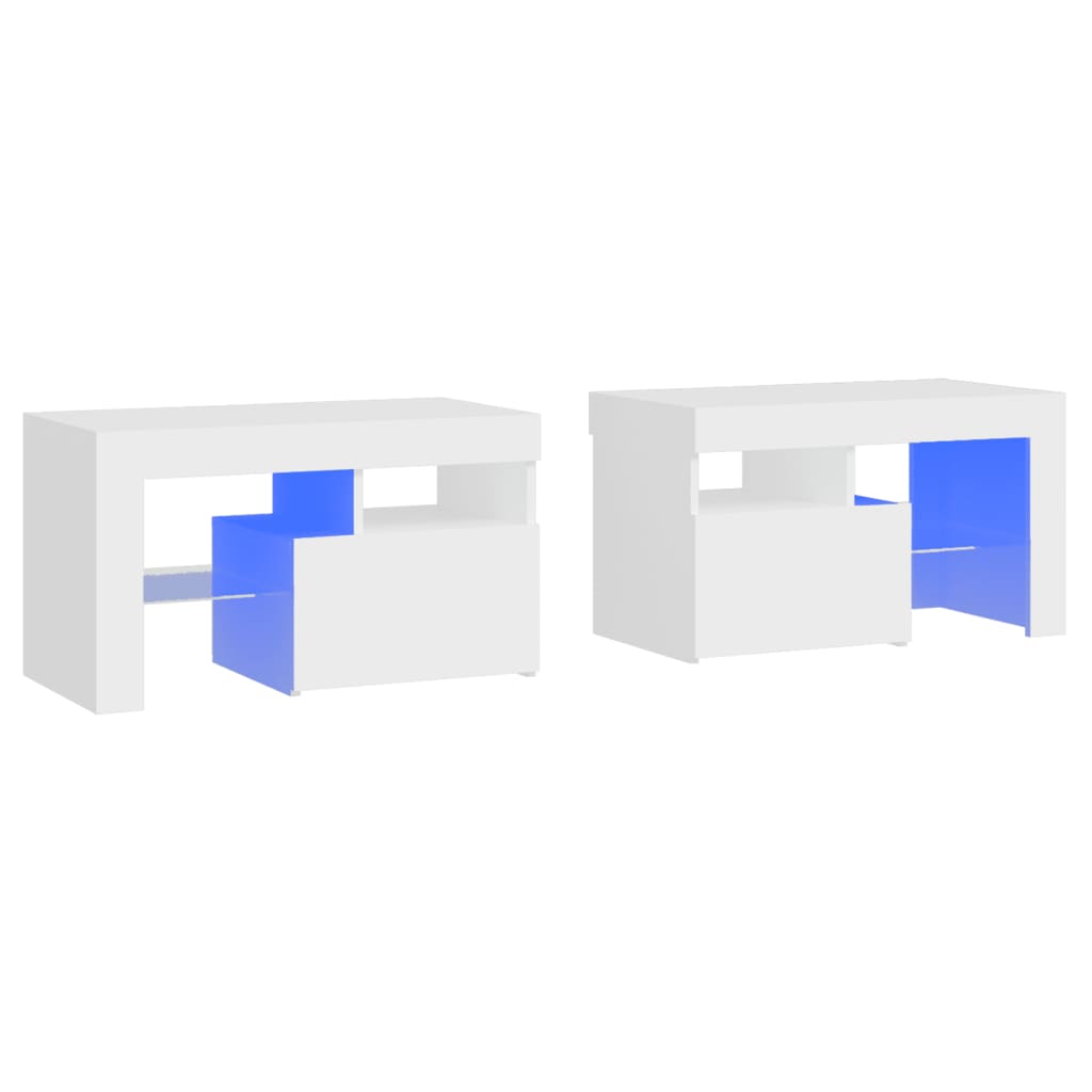 sengeborde 2 stk. med LED-lys 70x36,5x40 cm hvid