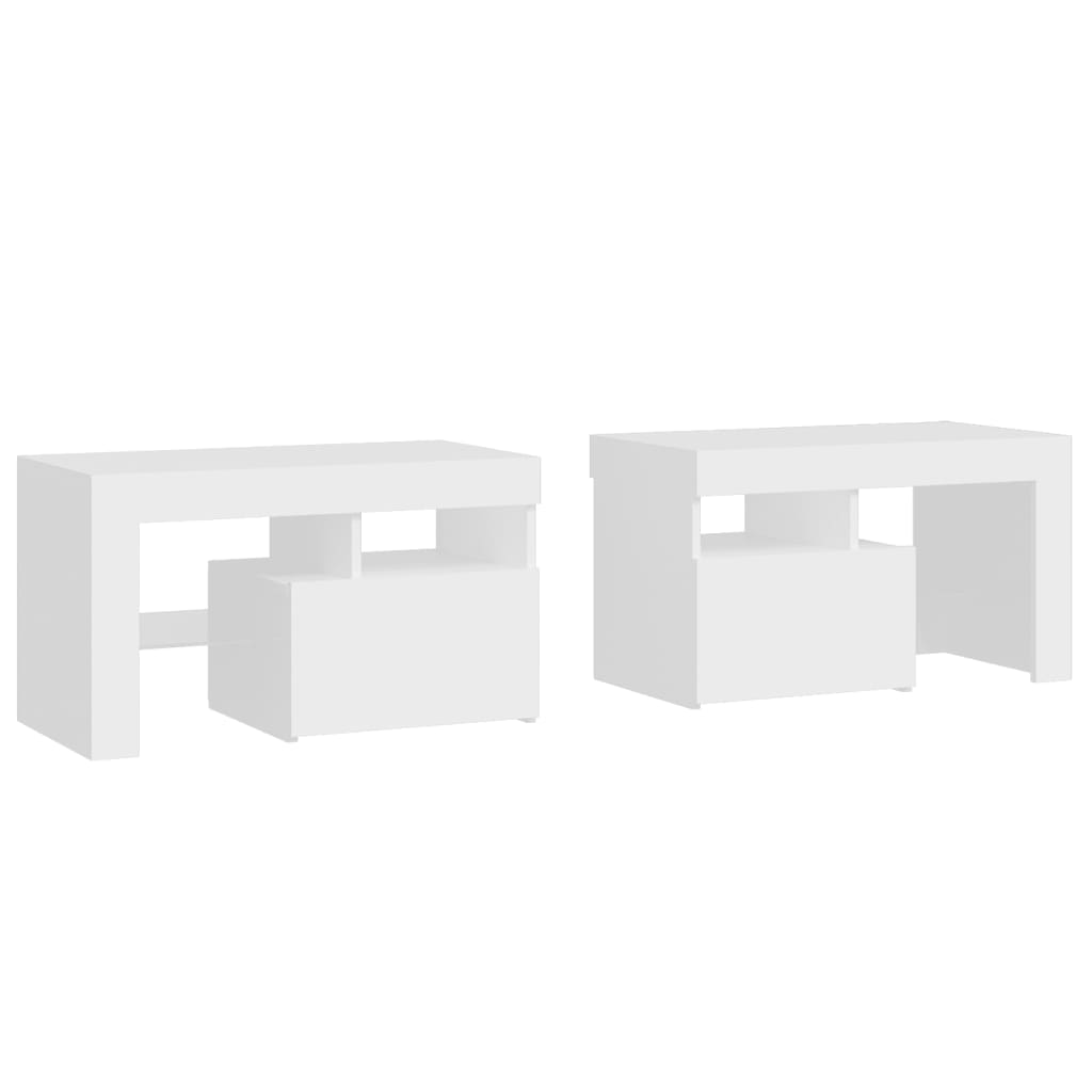 sengeborde 2 stk. med LED-lys 70x36,5x40 cm hvid