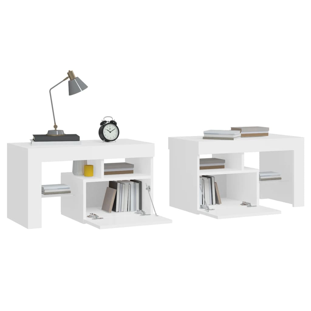 sengeborde 2 stk. med LED-lys 70x36,5x40 cm hvid