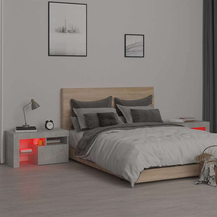 sengeborde 2 stk. med LED-lys 70x36,5x40 cm betongrå