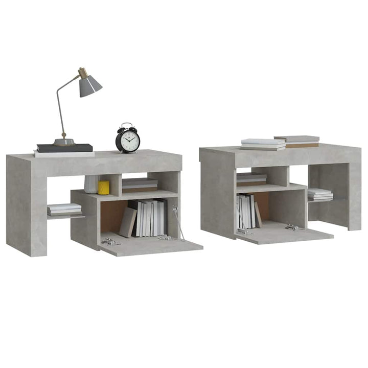 sengeborde 2 stk. med LED-lys 70x36,5x40 cm betongrå