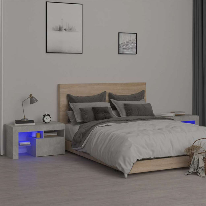 sengeborde 2 stk. med LED-lys 70x36,5x40 cm betongrå
