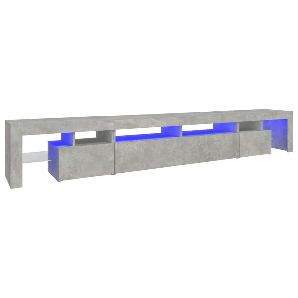 tv-bord med LED-lys 260x36,5x40 cm betongrå