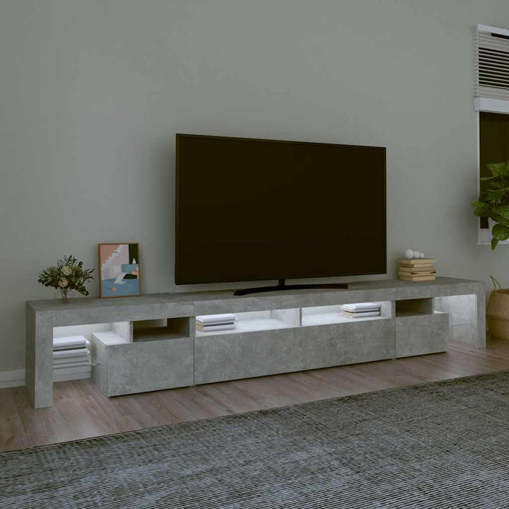 tv-bord med LED-lys 260x36,5x40 cm betongrå