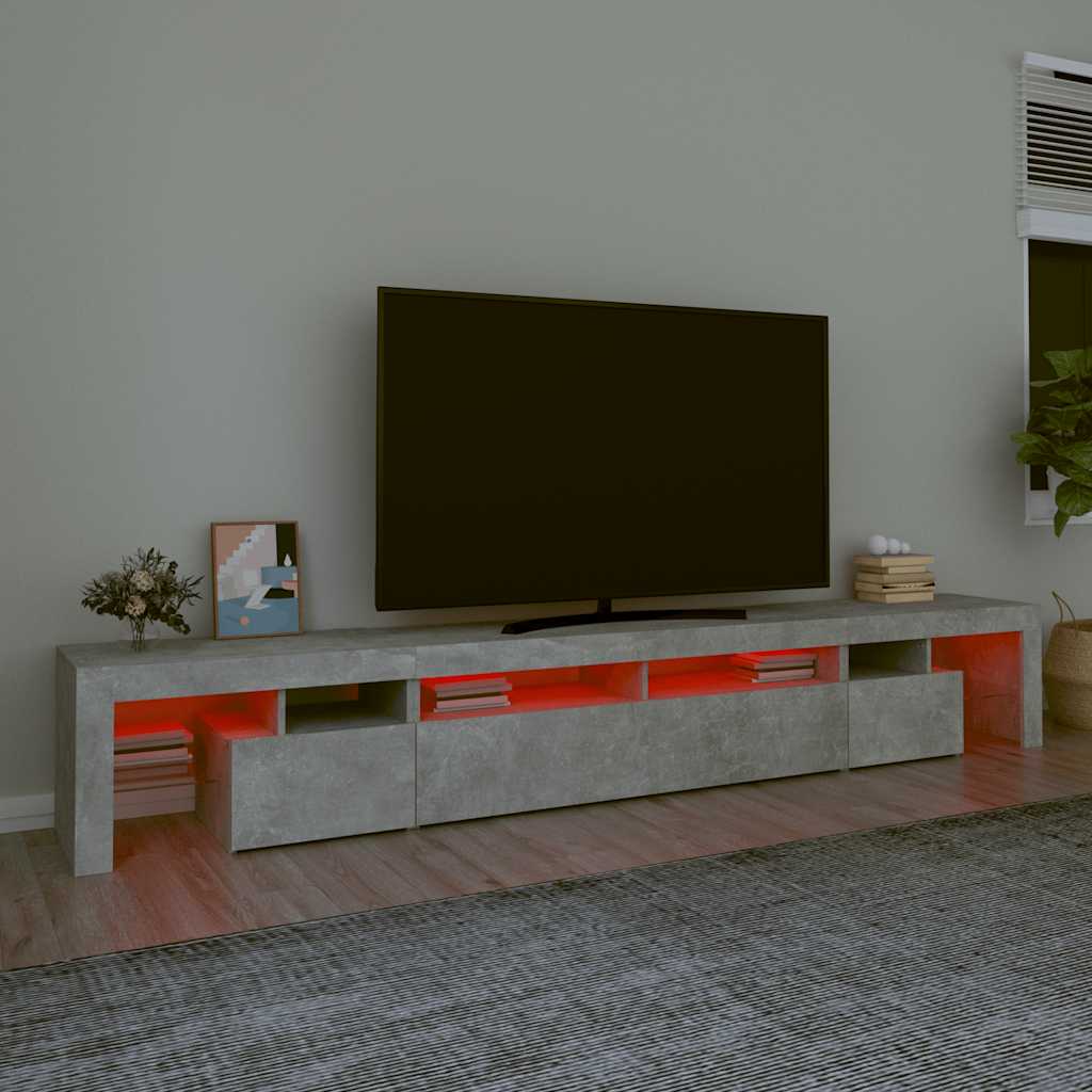 tv-bord med LED-lys 260x36,5x40 cm betongrå