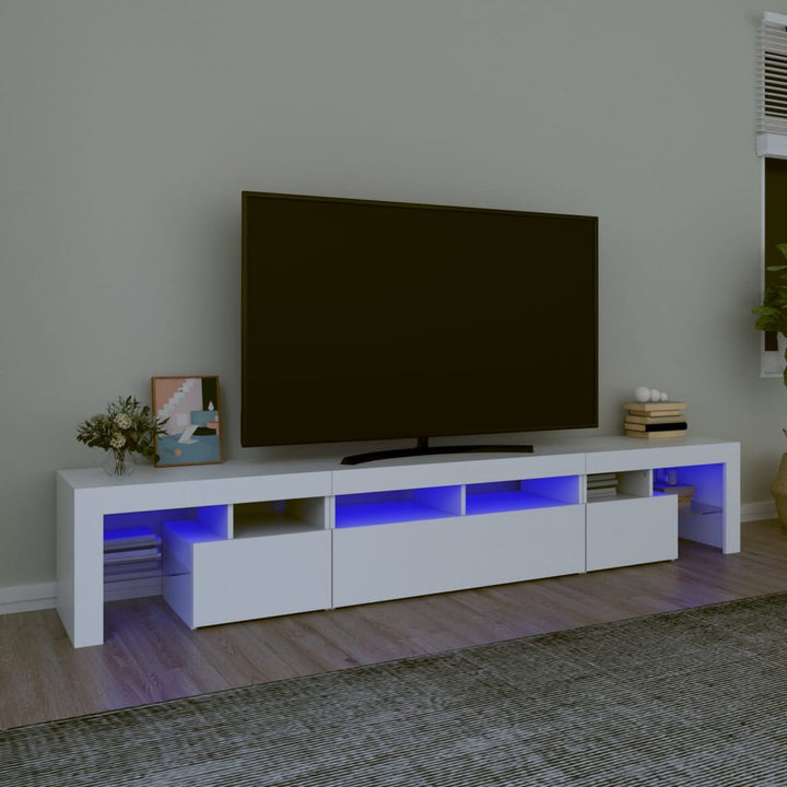 tv-skab med LED-lys 230x36,5x40 cm hvid
