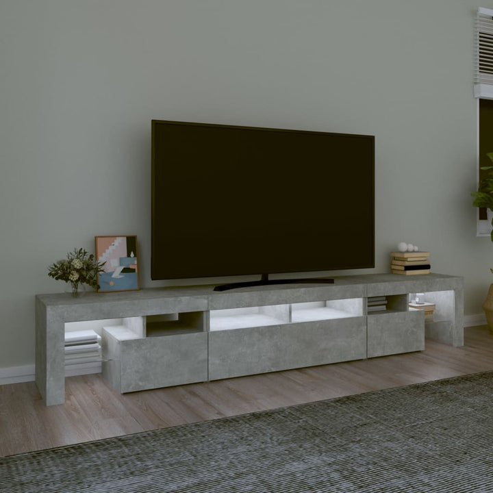 sengebord med LED-lys 230x36,5x40 cm betongrå