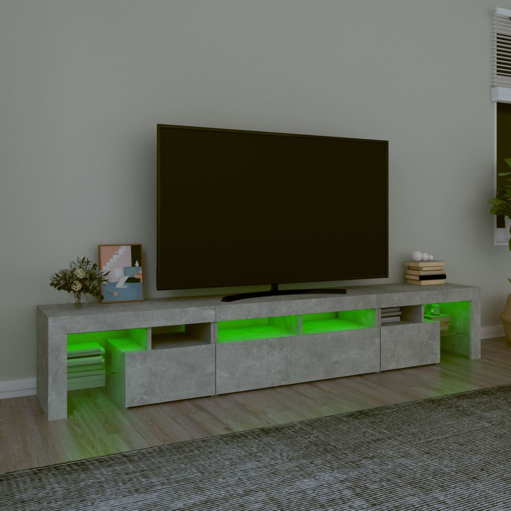 sengebord med LED-lys 230x36,5x40 cm betongrå