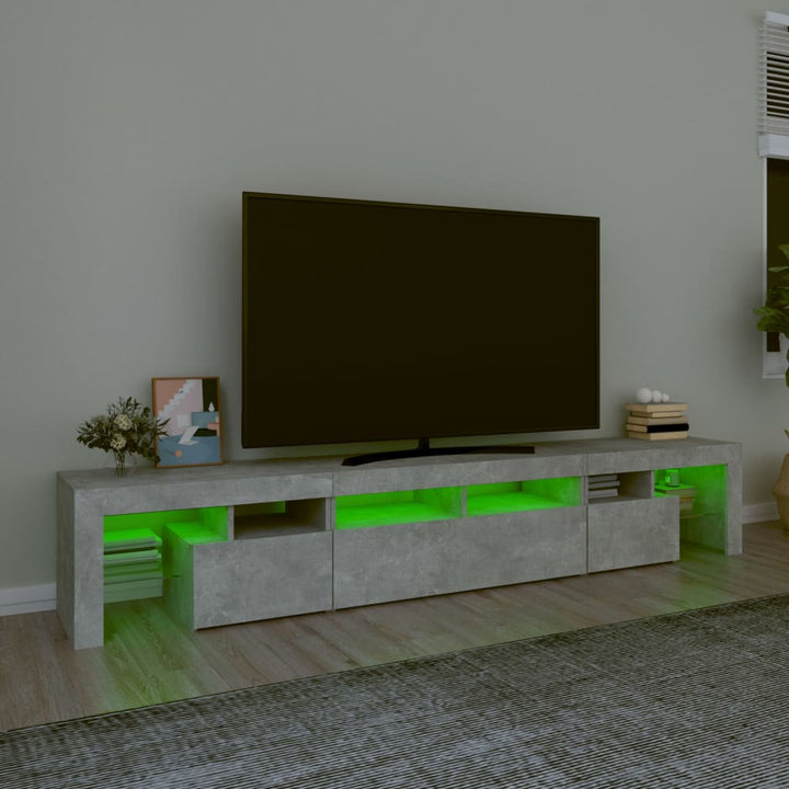 sengebord med LED-lys 230x36,5x40 cm betongrå