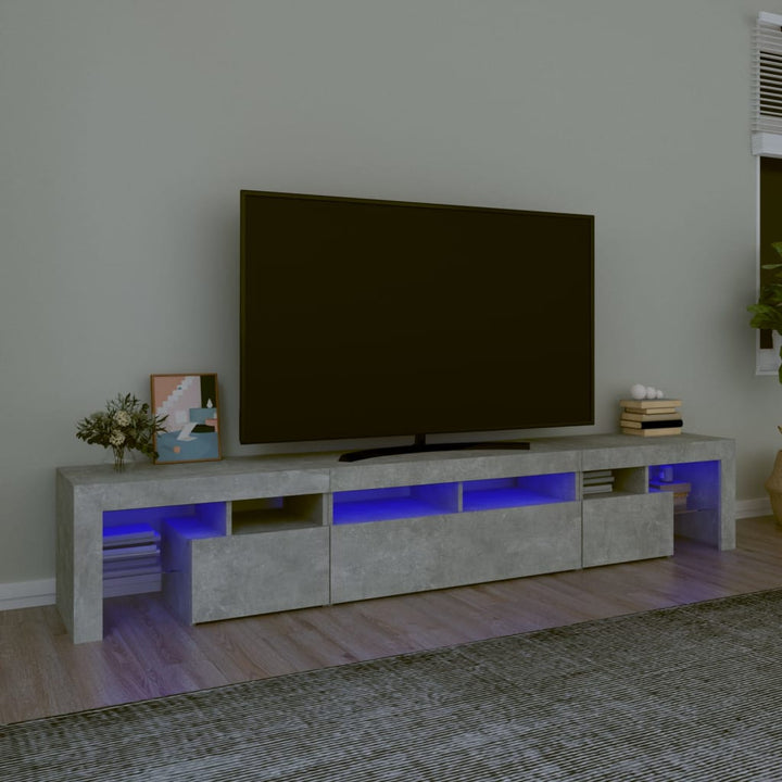 sengebord med LED-lys 230x36,5x40 cm betongrå