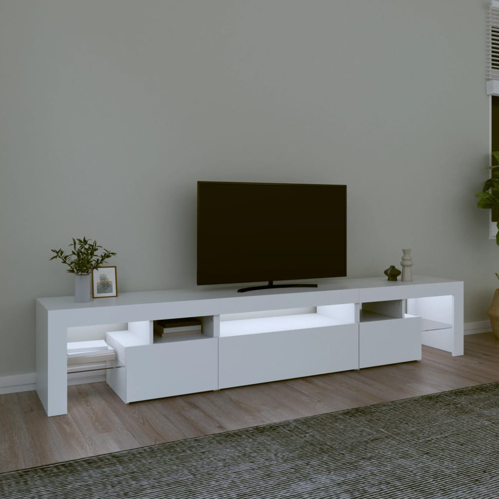 tv-skab med LED-lys 215x36,5x40 cm hvid