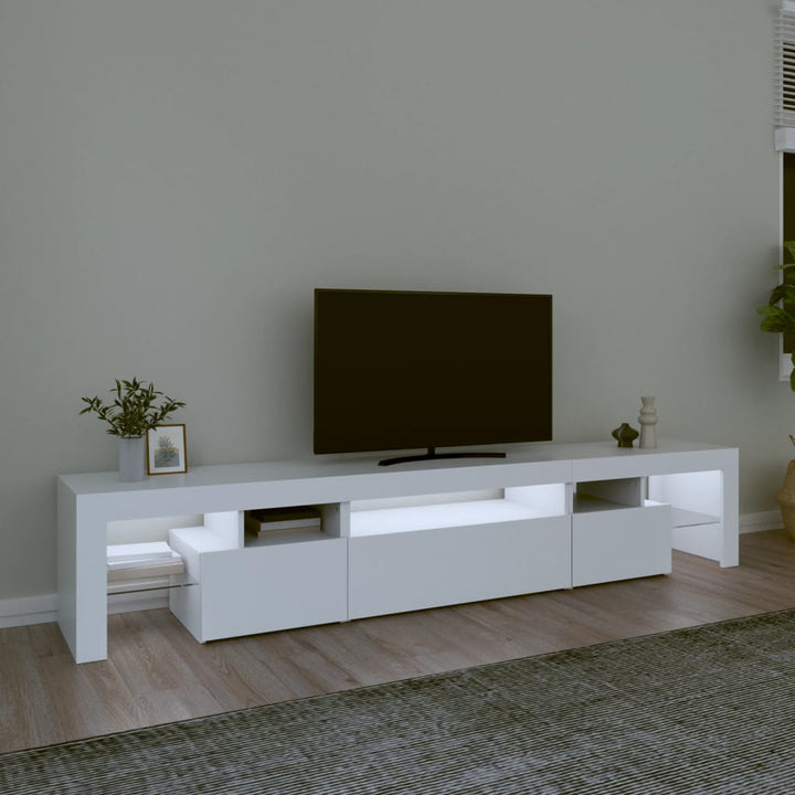 tv-skab med LED-lys 215x36,5x40 cm hvid