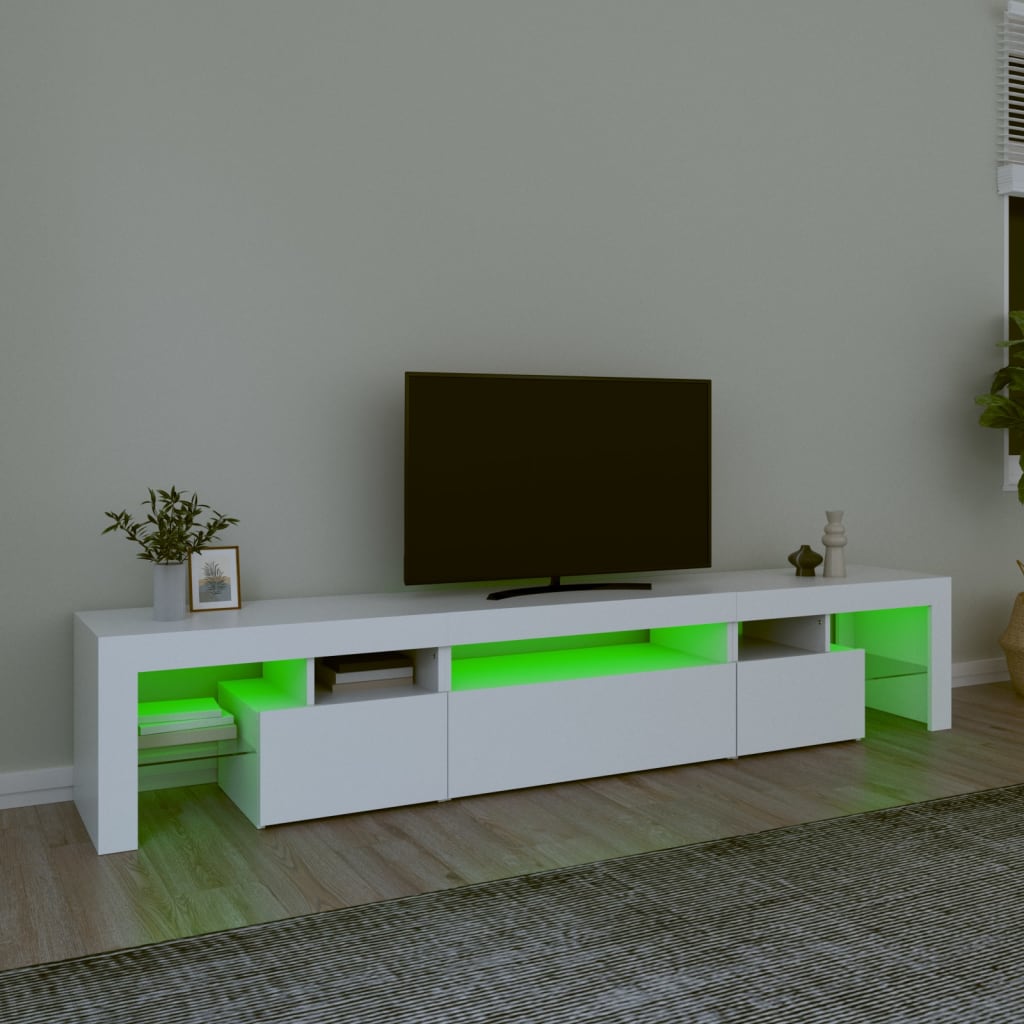 tv-skab med LED-lys 215x36,5x40 cm hvid