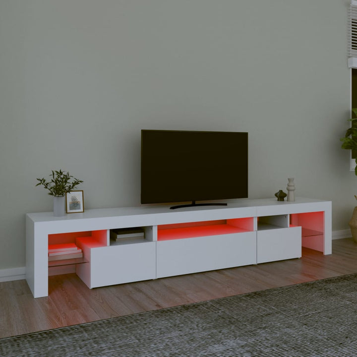 tv-skab med LED-lys 215x36,5x40 cm hvid