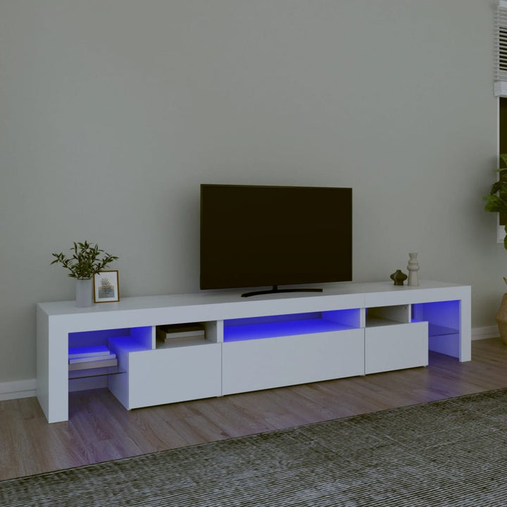 tv-skab med LED-lys 215x36,5x40 cm hvid
