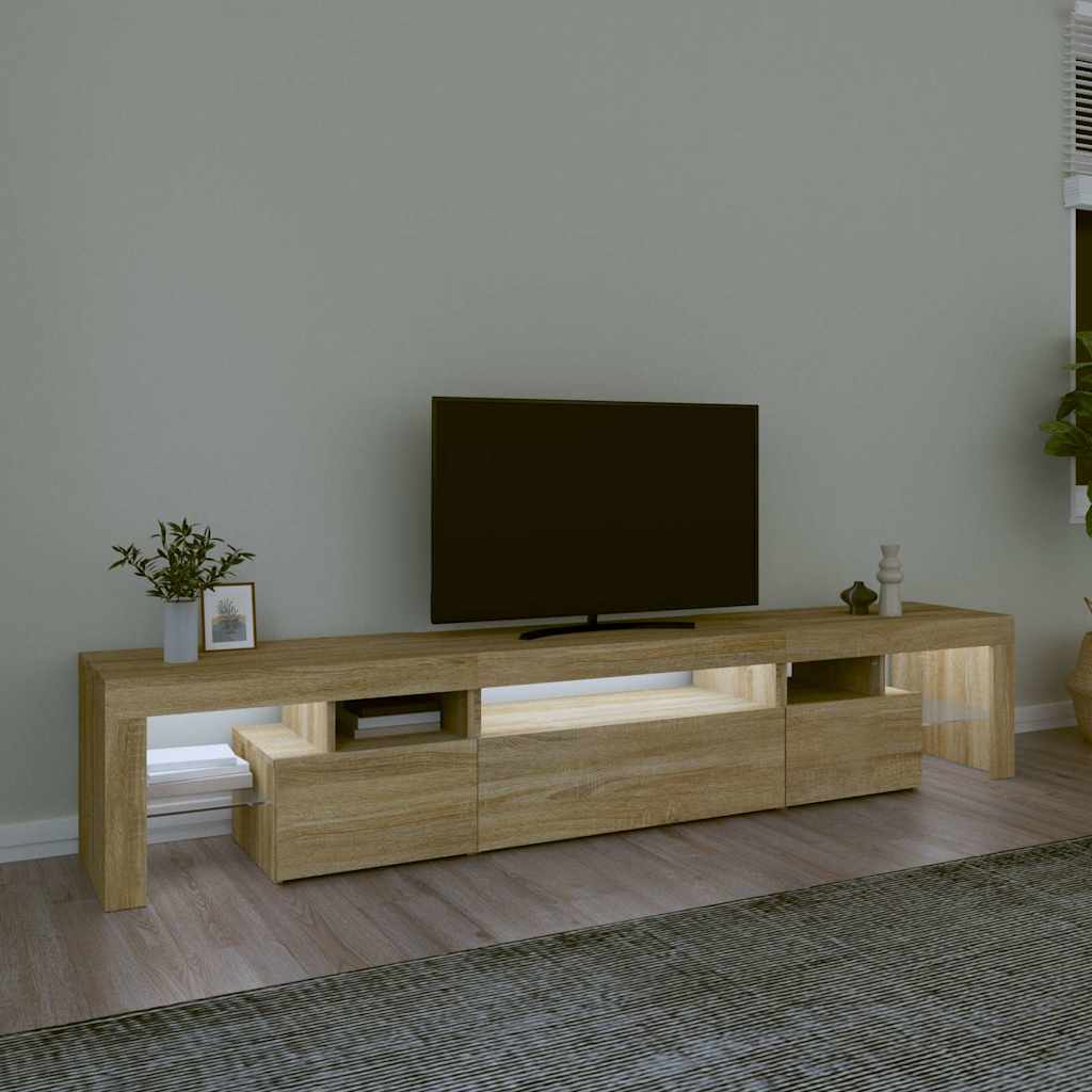 tv-skab med LED-lys 215x36,5x40 cm sonoma-eg
