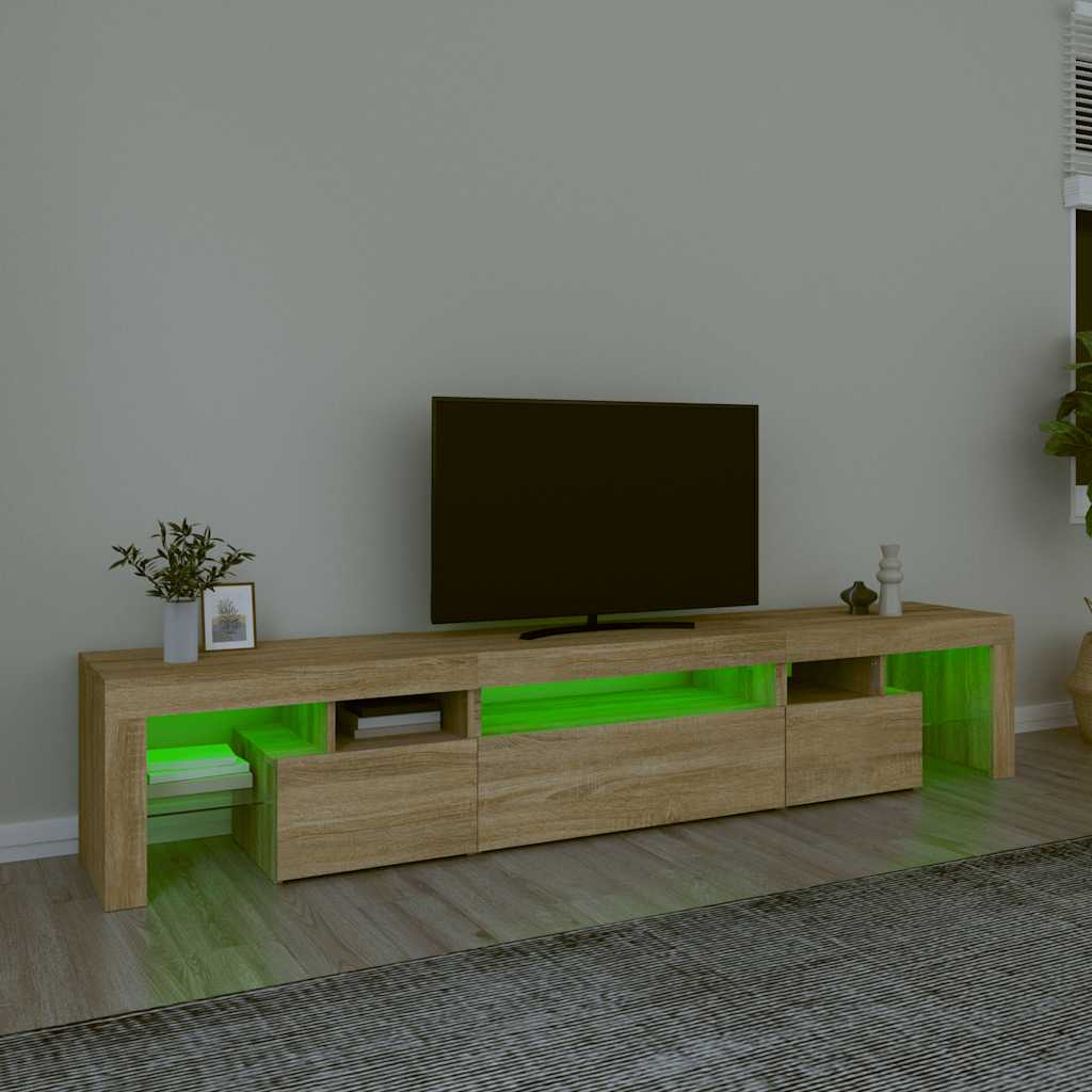 tv-skab med LED-lys 215x36,5x40 cm sonoma-eg