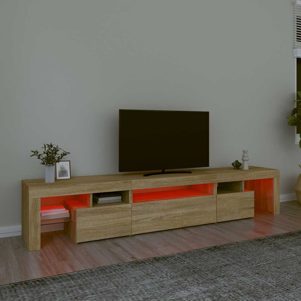 tv-skab med LED-lys 215x36,5x40 cm sonoma-eg
