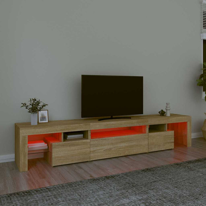 tv-skab med LED-lys 215x36,5x40 cm sonoma-eg