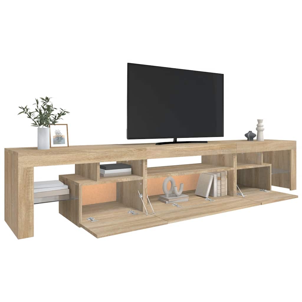 tv-skab med LED-lys 215x36,5x40 cm sonoma-eg