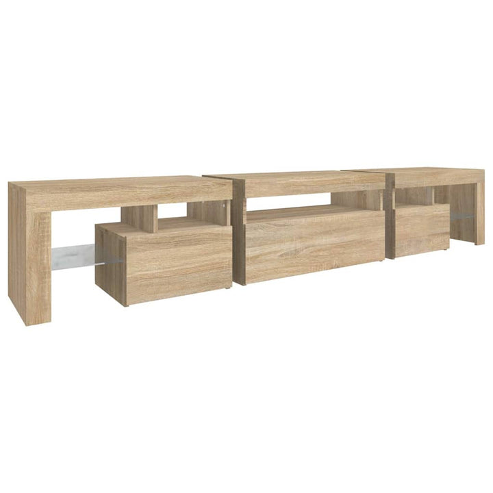 tv-skab med LED-lys 215x36,5x40 cm sonoma-eg