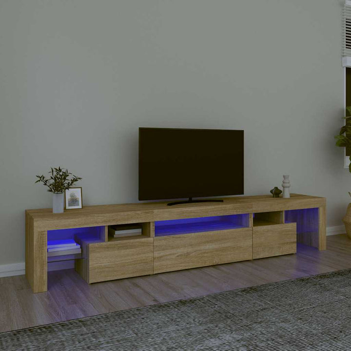 tv-skab med LED-lys 215x36,5x40 cm sonoma-eg