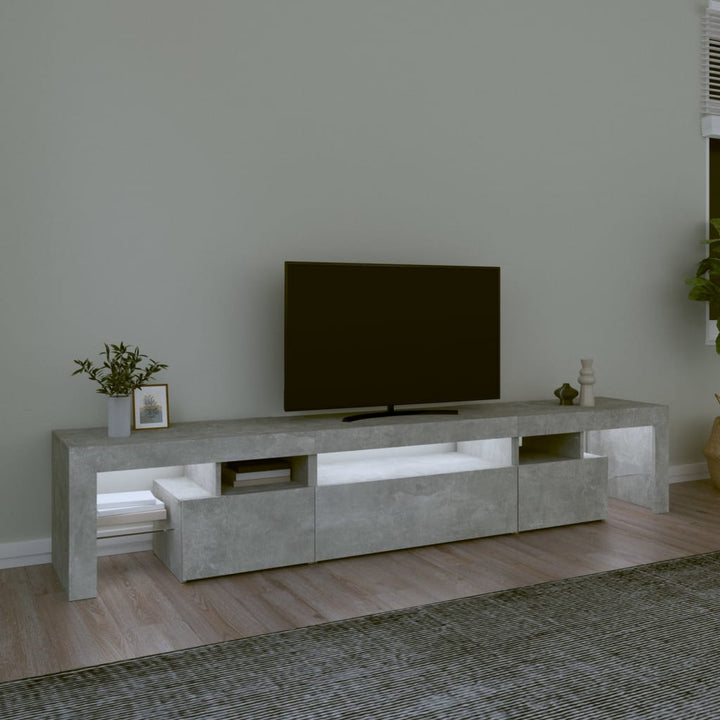 sengebord med LED-lys 215x36,5x40 cm betongrå