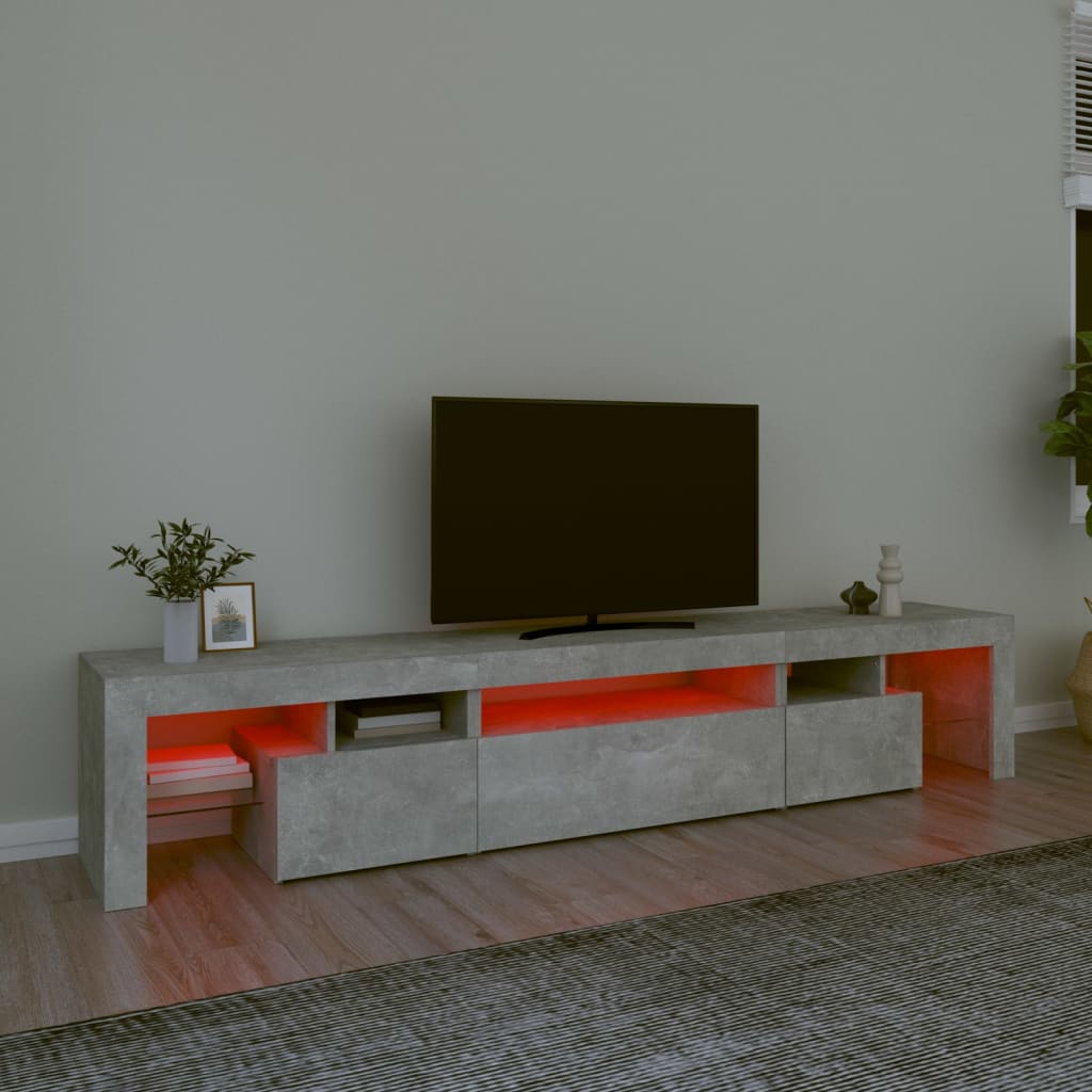 sengebord med LED-lys 215x36,5x40 cm betongrå