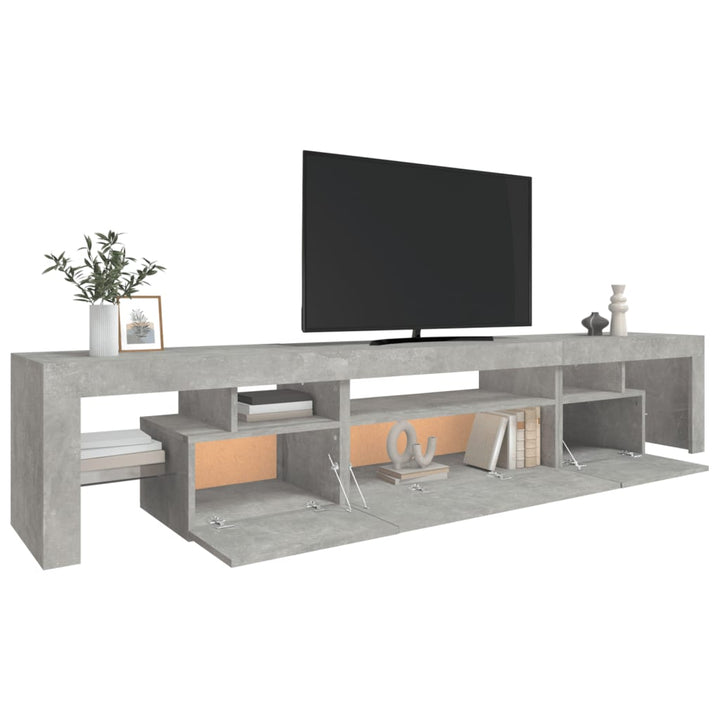 sengebord med LED-lys 215x36,5x40 cm betongrå