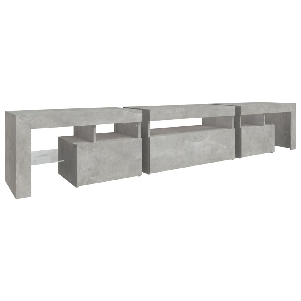 sengebord med LED-lys 215x36,5x40 cm betongrå