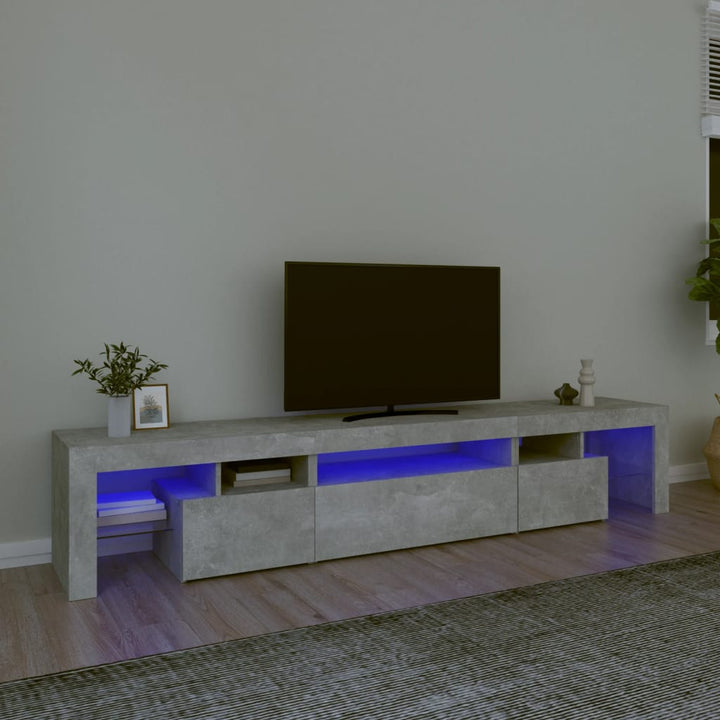 sengebord med LED-lys 215x36,5x40 cm betongrå