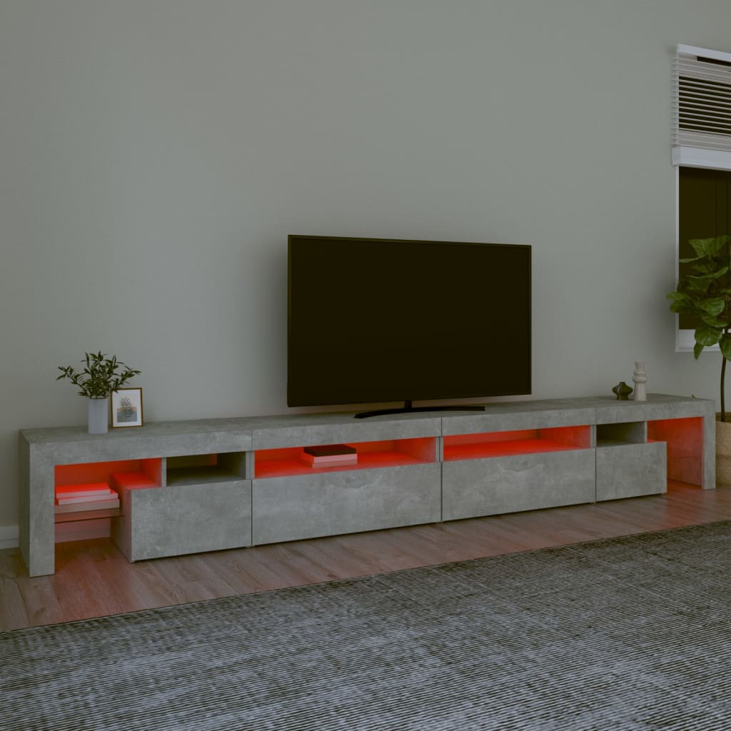 tv-bord med LED-lys 290x36,5x40 cm betongrå