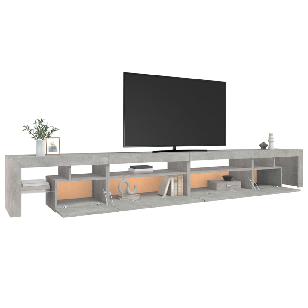 tv-bord med LED-lys 290x36,5x40 cm betongrå
