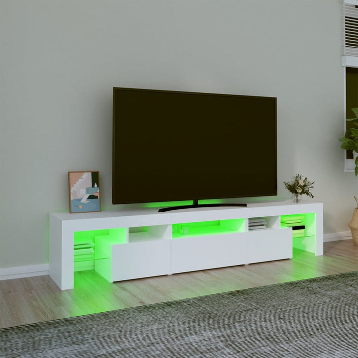 tv-skab med LED-lys 200x36,5x40 cm hvid