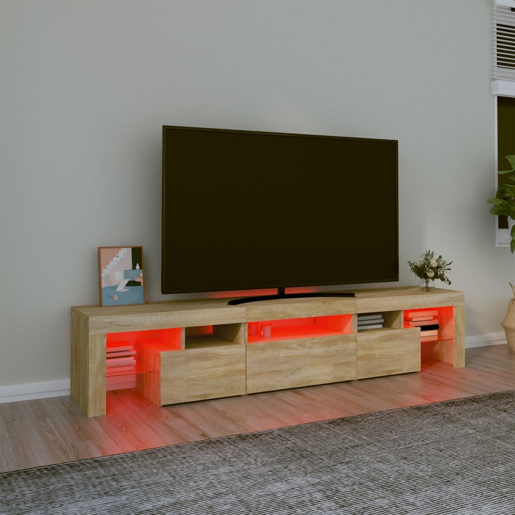 tv-bord med LED-lys sonoma-eg 200x36,5x40 cm