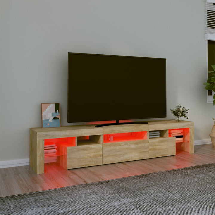 tv-bord med LED-lys sonoma-eg 200x36,5x40 cm