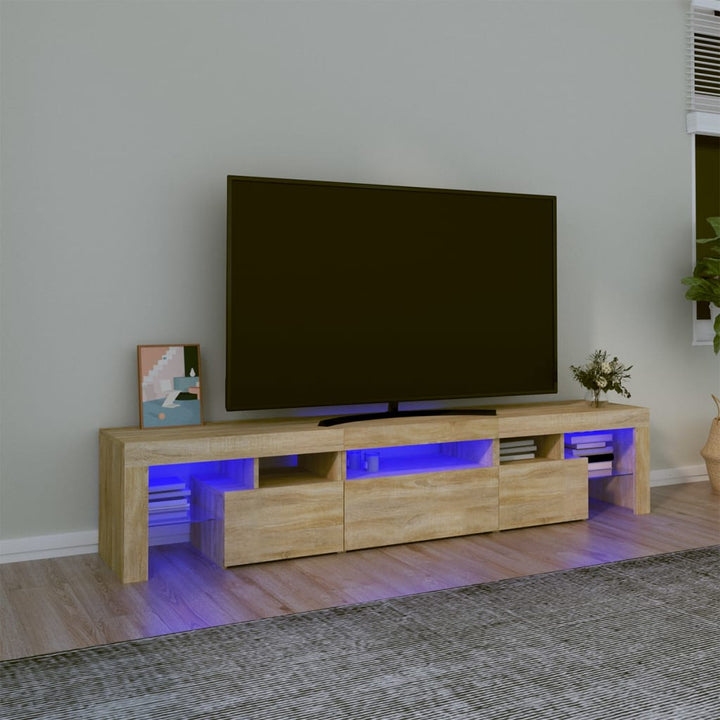 tv-bord med LED-lys sonoma-eg 200x36,5x40 cm