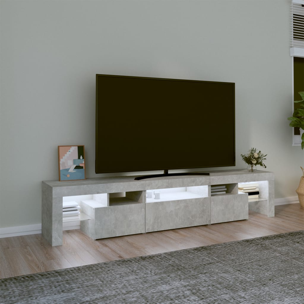 sengebord med LED-lys betongrå 200x36,5x40 cm
