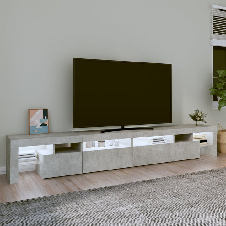 tv-bord med LED-lys 260x36,5x40 cm betongrå