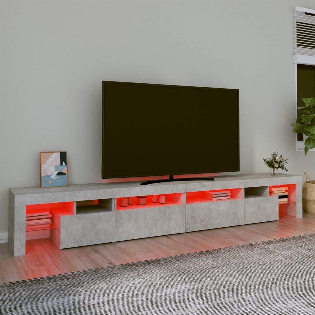 tv-bord med LED-lys 260x36,5x40 cm betongrå