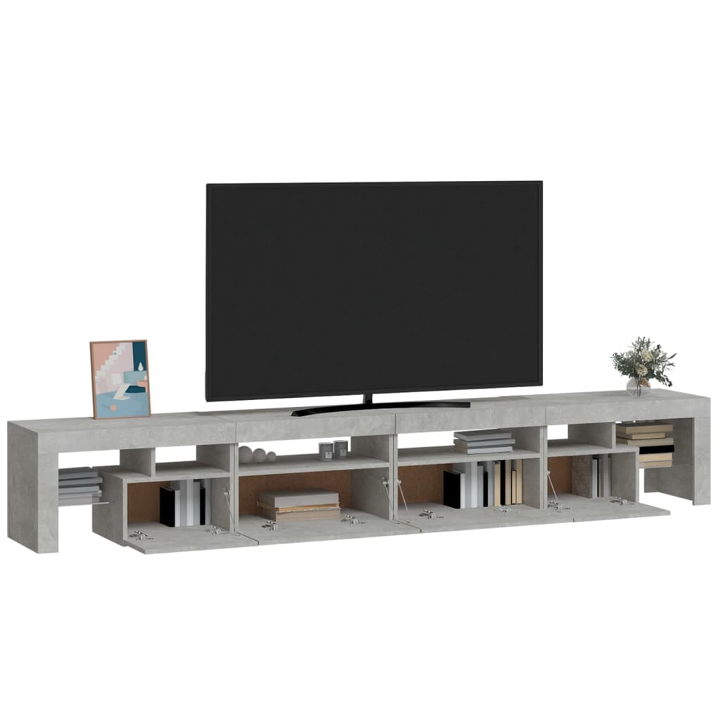 tv-bord med LED-lys 260x36,5x40 cm betongrå