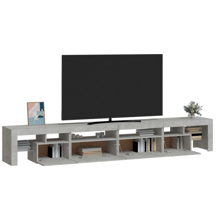 tv-bord med LED-lys 260x36,5x40 cm betongrå